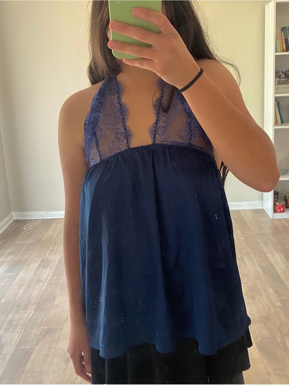 Victoria's Secret Blue flowy lace strap halter blouse
Size: Medium